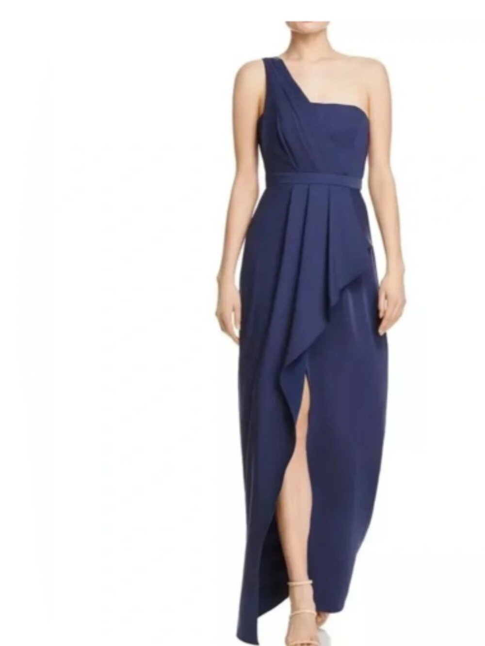 BCBGMAXAZRIA Kristine Navy One Shoulder Ruffle Gown Size 2 NWT